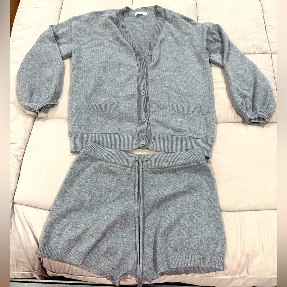 Gray Women's Cardigan Sweater Set